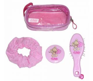 NICI Lillebi Mouse Girls Kids Hair Care Set Brush Ribbon Scrunchy Mirror Bag New