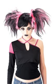 Goth Cheerleader Black Pink Wig for Halloween Costume