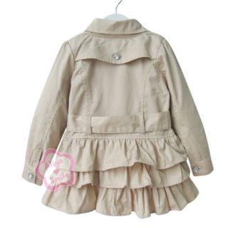 Beige Autumn Girl Baby Trench Coat Kid Wind Jacket Outwear Outfit Costume Sz 2 7