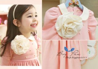 New Kids Girls Dresses Bubble Sleeved Sweet Doll Collars Cotton Dresses AGES2 7Y