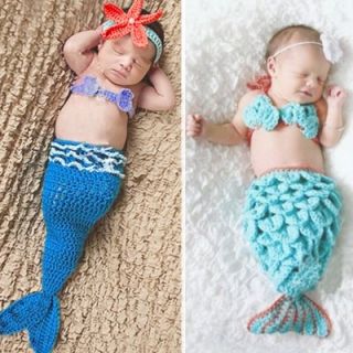 Baby Infant Toddler Crochet Knit Outfit Mermaid Minnie Costume Photo Props 0 12M