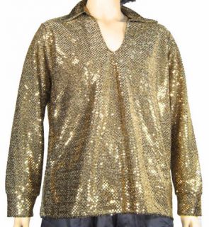 70's Disco Dance Fever Pimp Shiny Gold Sequin Shirt Teen or Men's Small