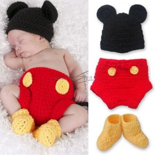 Handmade Mickey Mouse Costume Baby Boys 6 12M Crochet Knit Outfit Photo Props