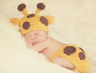 Baby Infant Newborn Costume Knit Photography Prop Giraffe Crochet Beanie Hat Set