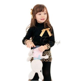 Girl Kids Black Leopard Long Sleeve Bow Party One Piece Dress Costume Sz 2 6 Y