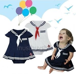 Cute Baby Toddler Girl Sailor Costume One Pieces Navy or White 3 18 Months