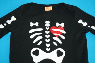 Baby Infant Skeleton Red Heart Halloween Costume Black 0 3 Months M mos Sleeper