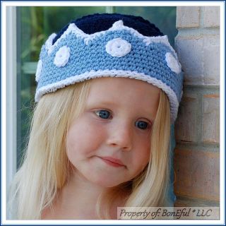 BonEful RTS New Boutique Hand Crochet Knit Blue Boy Crown Baby 1st Birthday RARE