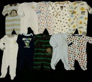 10 Piece Baby Boy Sleeper Pajama Clothes Lot Size Newborn 0 3 3 6 6 9 months B2