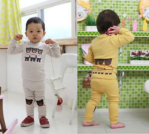 2 Pcs Boy Little Bear Baby Long Top Pant Set Suit Outfit Clothing Infant Clothes