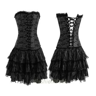 New Lingere Lace Up Gothic Goth Corset Skirt Sexy Lingerie Costume Size s 2XL