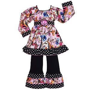 Toddler Girls 4 5T Butterflies Polka Dots Shirt Pants Kids Clothing Set