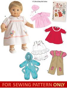 Sewing Pattern Make Vintage Style Doll Clothes Fits Bitty Baby 15" Baby Dolls