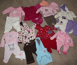 Huge Lot Infant Girls Newborn Fall Clothes Pants Longsleeved Tops Outfits Hat 3