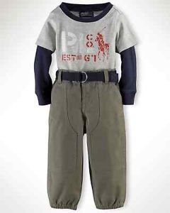Ralph Lauren Baby Boy Designer Clothes 2 Piece Set Gray 18M 12 18 Months