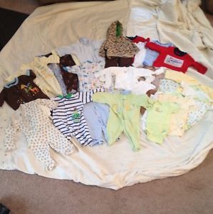 Baby Infant Boys Size Newborn Clothes Lot 34 Pieces Bodysuits Sleepers Outfits