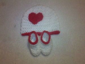 Valentines Day White Crochet Baby Hat Booties Great for Props