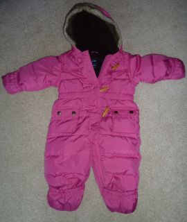Baby Gap Girls Pink Puffer Snow Suit Bunting Fully Lined Fleece Hood