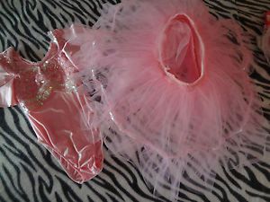 Girls Childs Medium Baby Pink Dance Leotard Costume with Thick Mesh Skirt Sequin