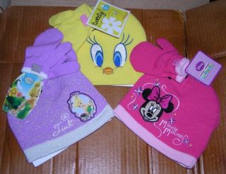 Disney Tinkerbell or Minnie Mouse Hat Cap Mittens Toddler Girls Warner Cartoon