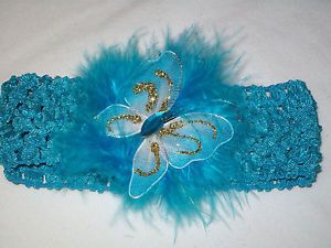 Blue Feather Organza Butterfly Baby Child Lady Hair Bow Clip Headband B23