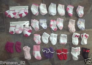 Lot of 32 Infant Baby Girl's Multi Colored Socks Size Newborn 9 Months