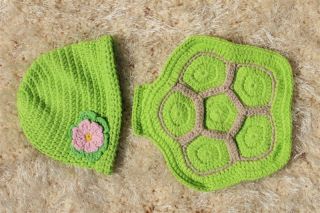 New Handmade Baby Crochet Knit Tortoise Hat Turtle Costume Photo Prop Green Grey