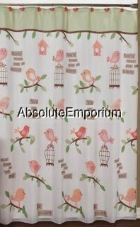 INSPIRATIONAL TWEETS FABRIC SHOWER CURTAIN Birds On Branches & Birdcages 70x70"
