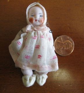 Antique German All Bisque Baby Doll All Original Clothing and Shoes Doll House