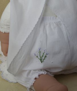 Boutique Hand Embroidered Batiste Girl Outfit NB 3M Diaper Shirt Cottonwhite