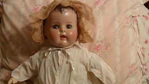 Composition Doll Large Antique Baby Doll 25 Vintage Clothes Bonnet Tin Eyes