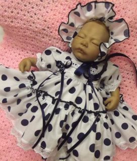 Dream Newborn Baby Girls Navy Spot Dress Bonnet 17 19" Reborn Dolls
