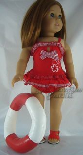 Apryl Doll Clothes Fits 18 inch American Girl Red Swimsuit Bathing Suit Floatie