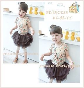 Boutique Floral Chiffon Flower Top or Fluffy 2 Tones Build in Tutu Skirt Legging