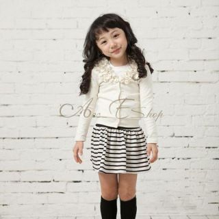 Kids Girl Top Cardigan Striped Skirt Pageant Dress Oufit Knitwear Sz 1 6 Years