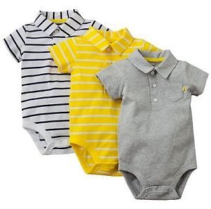Carters Baby Boy Clothes 3 Bodysuits Yellow Gray Polo 3 6 9 12 18 24 Months