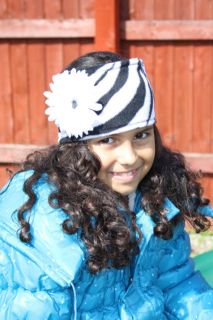 Girls Warm Fleece Headband Zebra Polka Dot Print Winter Earmuffs Flower Baby Hat
