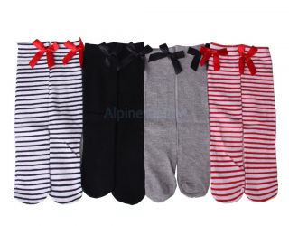 Kids Girls Princess Knee High Socks w Bowknot Red and White Stripes for 1 6YS