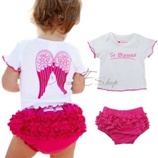 Baby Toddlers Summer Outfit Girl Angel Wings Top Ruffle Pants Sz 6 24 Months