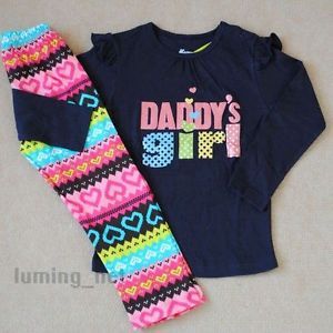 New Girls Baby Toddler Kid's Clothes 2piece Cotton Suit T Shirt Pants）Daddy'S