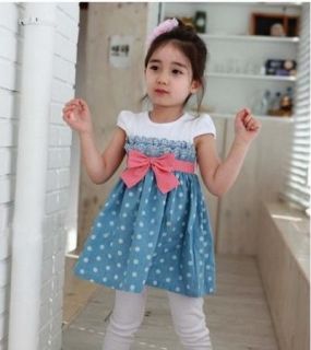 Girls Baby Toddlers Soft Cowboy Blue Top Dot Joint Skirt 1pcs 1 6Y Dress Costume