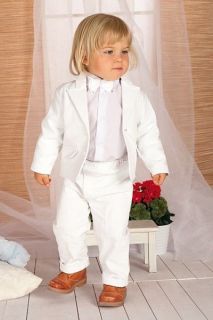 White Baby Boy Wedding Pageboy Christening Suit Outfit Soft Corduroy 4pcs