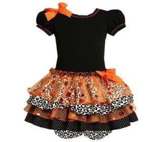 Bonnie Jean Baby Girl Halloween Black Orange Spakles Tier Leopard Tutu Dress Set