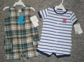 2 Infant Boy One Piece Outfits NWTS Sz 3 mos Crab Octopus