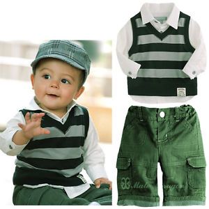 Set of 3pcs Baby Boy's Vest Shirts Pants Outfits 1 5Y Clothing 109