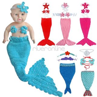 3pcs Newborn Baby Infant Little Mermaid Outfit Knit Crochet Costume Photo Props