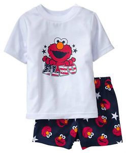 2pcs Girls Boys Baby Kids Top Pants Shorts Sleepwear Pajamas Outfit Clothes Elmo