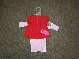 Girls Baby Outfit 3 Piece Red Pink Elephant Clothes Cotton Heart Kid Children