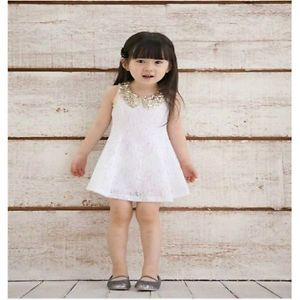 1pc Baby Kids Girls Lace Pageant Party Dresses Outfit Top Sequin Collar Clothes
