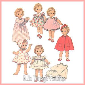Vtg 1960s Baby Doll Clothes Pattern Dress Coat Hat Nightgown 22" Kissy